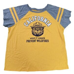 Smokey the Bear California T-Shirt Yellow Raglan Sleeve Plus Size 3x